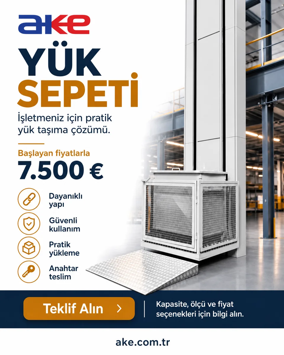 AKE Yük Sepeti: rampalı yükleme alanı ve metal kafesli taşıma sepeti